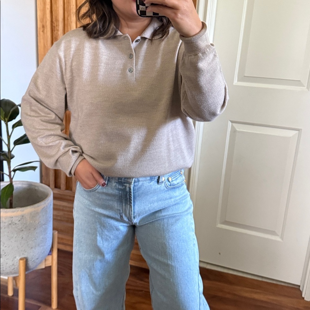 PRONTO UOMO Unisex 100% Merino Wool Collar 1/4 Buttoned Front Sweater. L